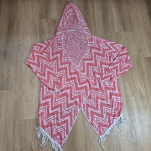 Maurices Pink and White Chevron Hooded Cardigan